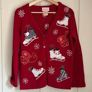 Vintage Festive Holiday Sweater, Ice Skating Sweater